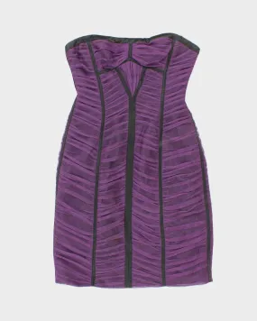 00s BCBG MaxAzria Purple Mesh Ruffled Dress - XS