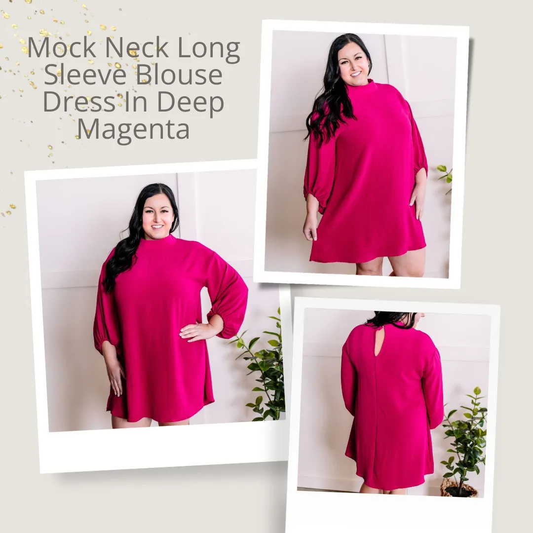 1.17 Mock Neck Long Sleeve Blouse Dress In Deep Magenta