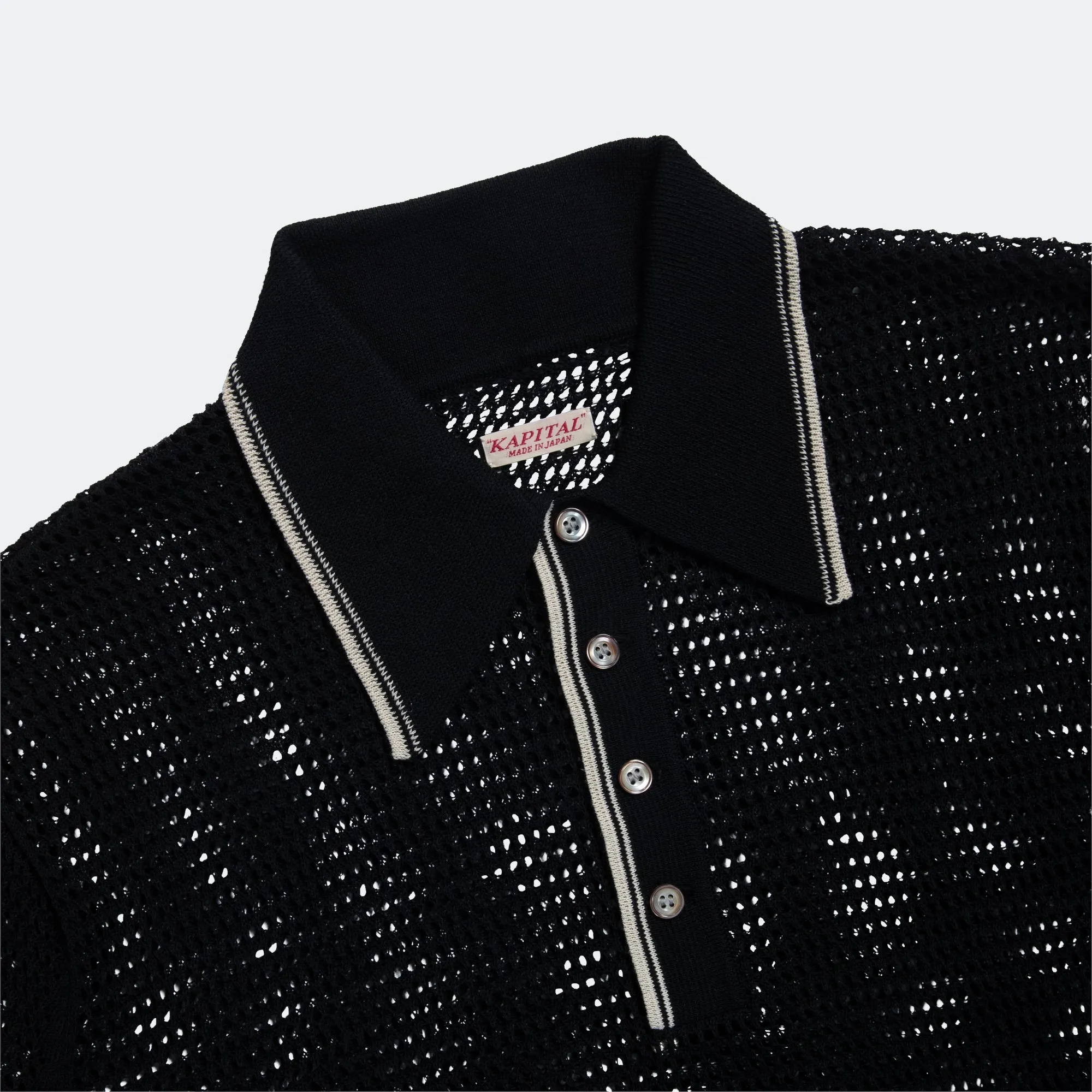 12G Mesh Knit CAROL Polo - Black