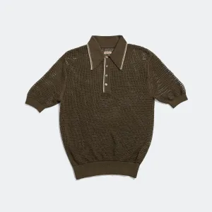 12G Mesh Knit CAROL Polo - Khaki