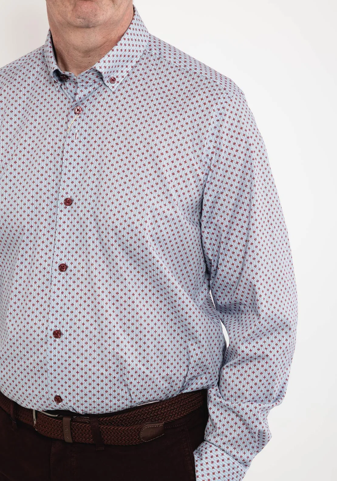 6th Sense Regular Fit Printed Shirt, Blue & Burgundy