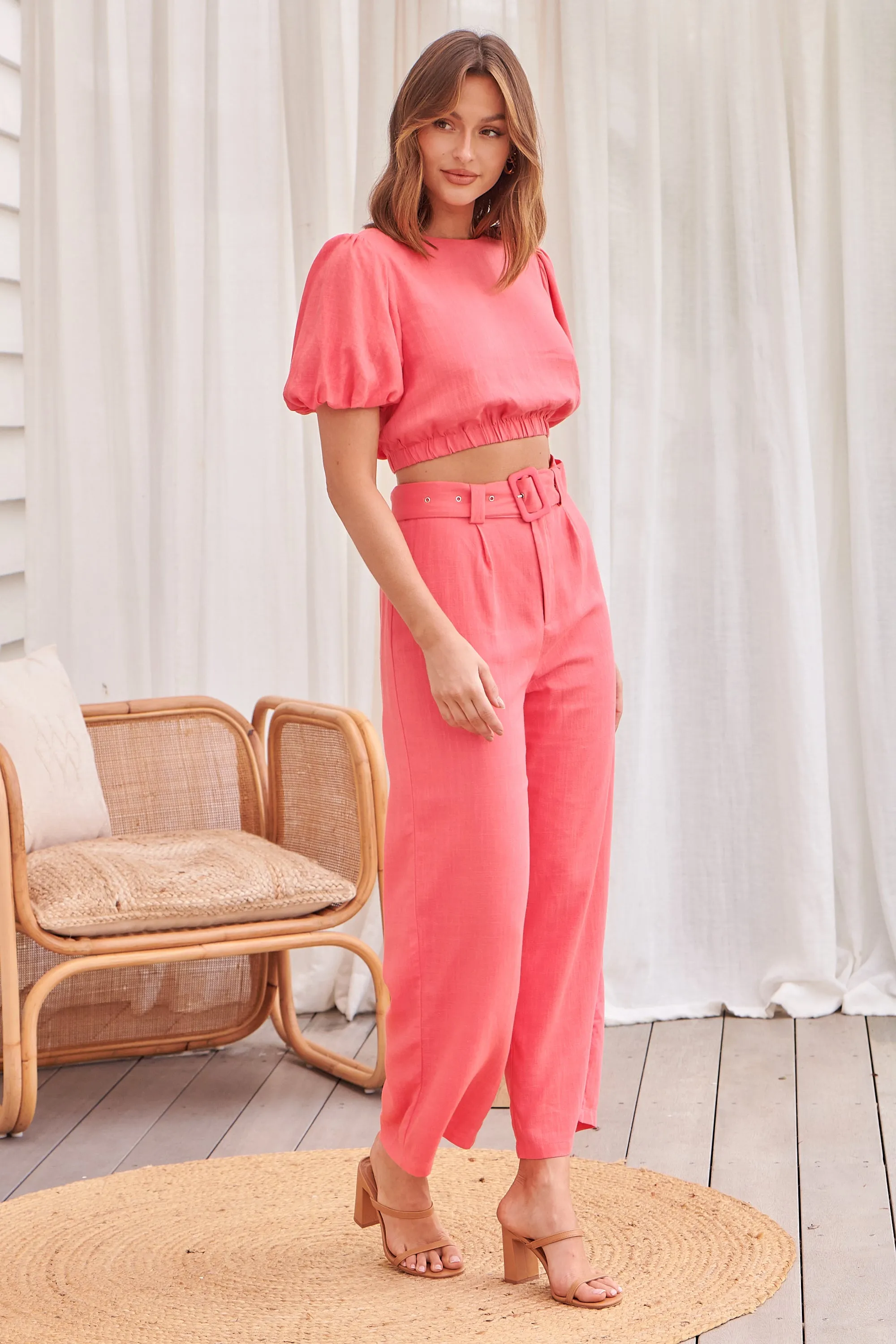 Alina Watermelon Top and Belted Pant Set