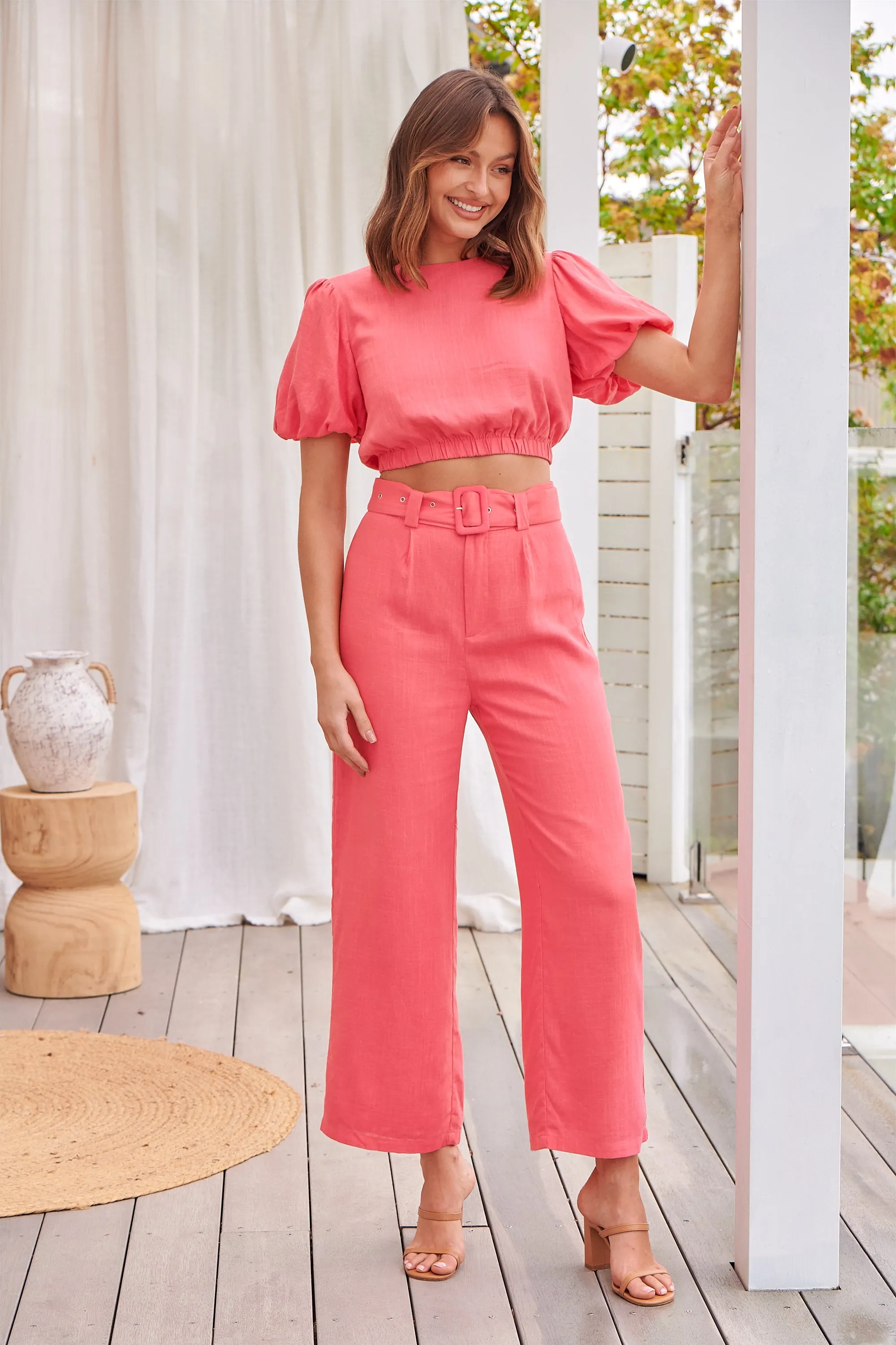 Alina Watermelon Top and Belted Pant Set