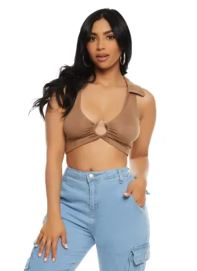 Almost Famous Collared Cropped Halter Top