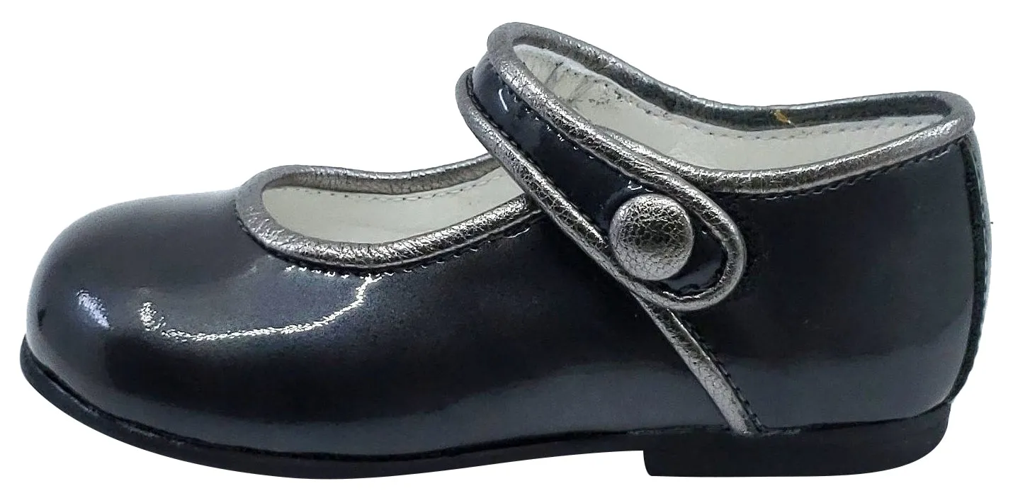 Andanines Girl's Metallic Trim Mary Jane, Charcoal/Silver Trim