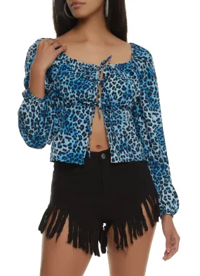 Animal Print Tie Front Top