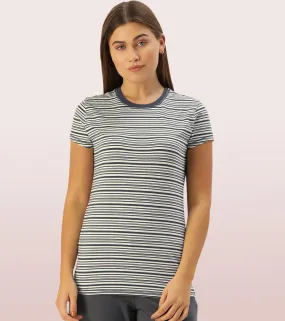 Basic Crew Tee – Striped | Short Sleeve Crew Neck Stretch Cotton Tee