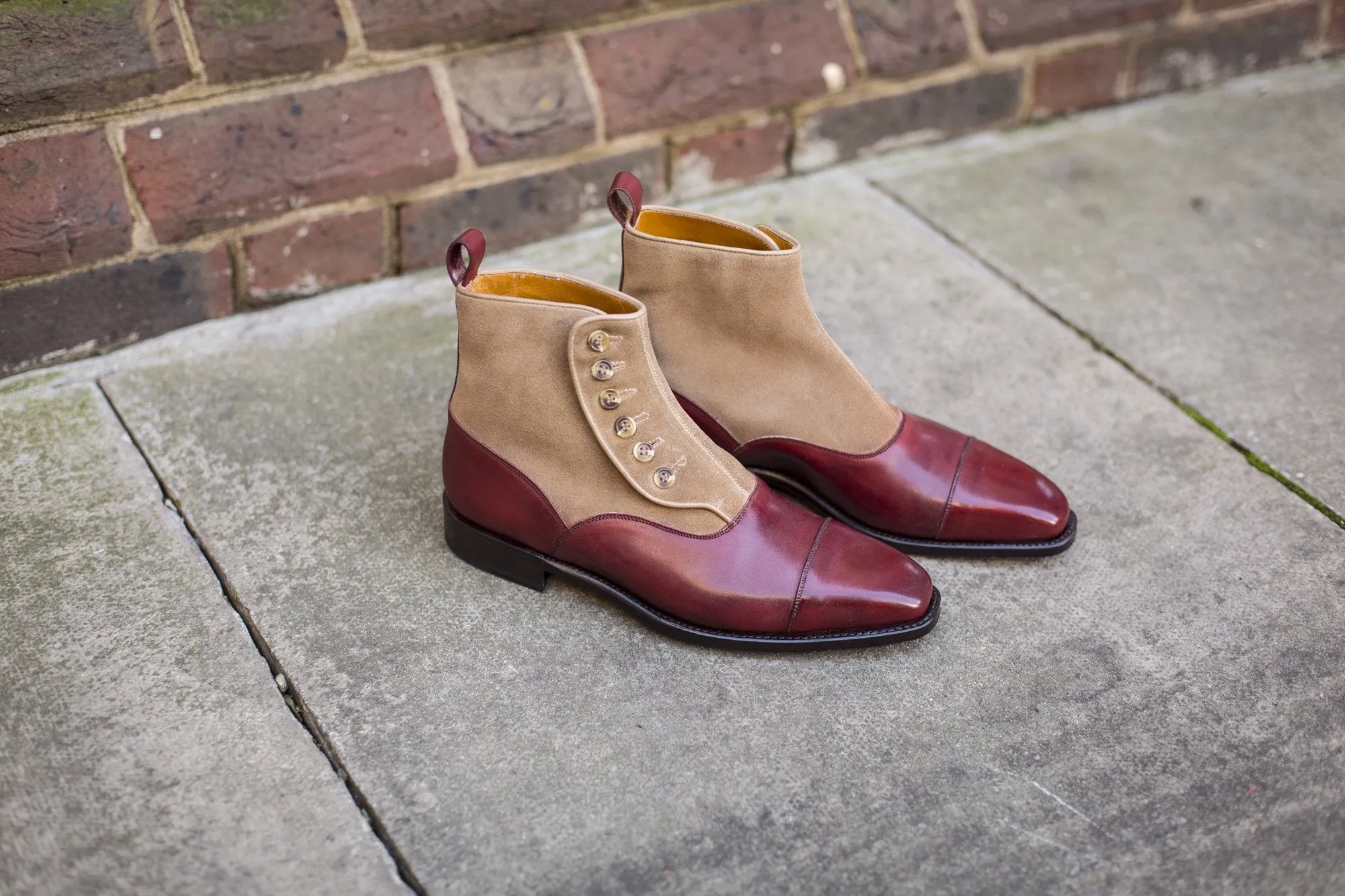 Bellevue - MTO - Burgundy Calf / Sand Suede - MGF Last - Natural Buttons - Single Leather Sole