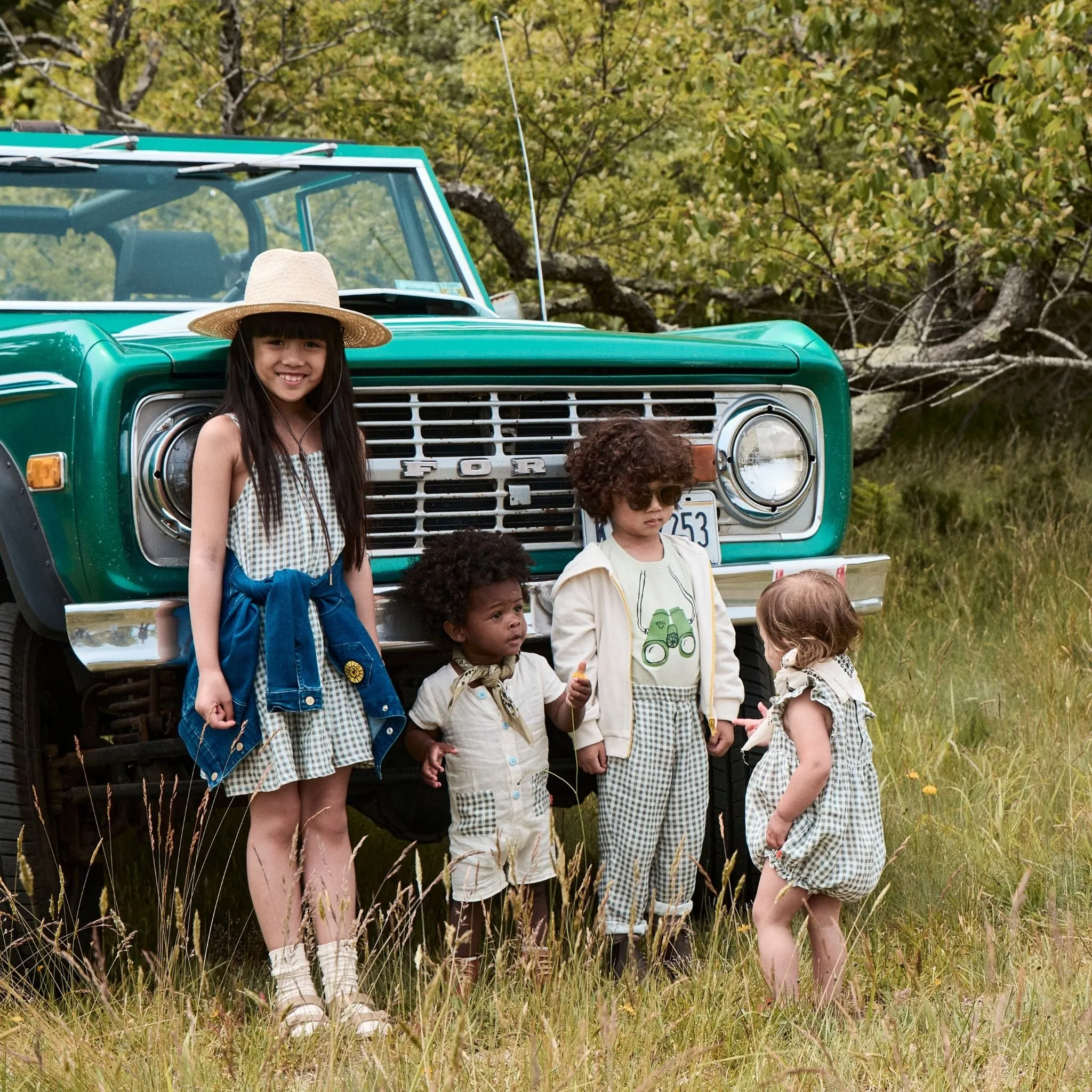 Blue Gingham Linen Kid Pants