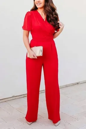 Bow Tie V Neck Short Sleeve Jumpsuit