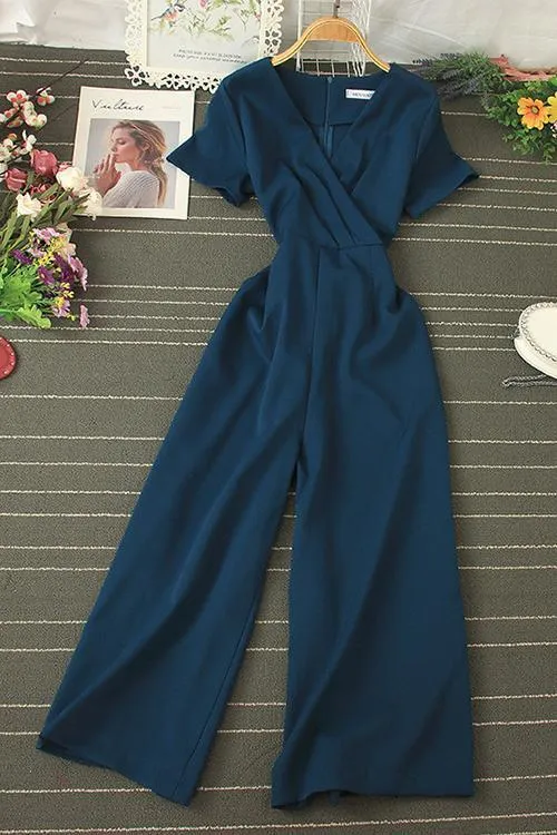 Bow Tie V Neck Short Sleeve Jumpsuit