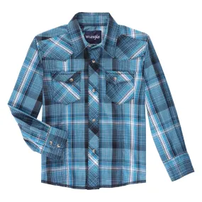 BOYS PLAID WRANGLER LONG SLEEVE SNAP SHIRT