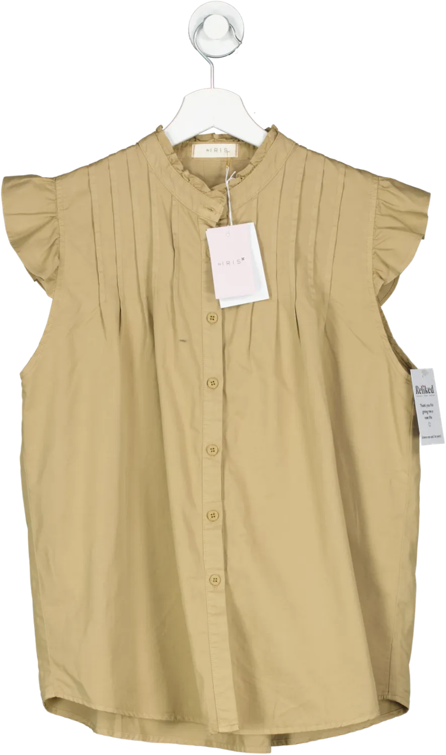 By Iris Beige Rocco Frill Sleeve Blouse UK M