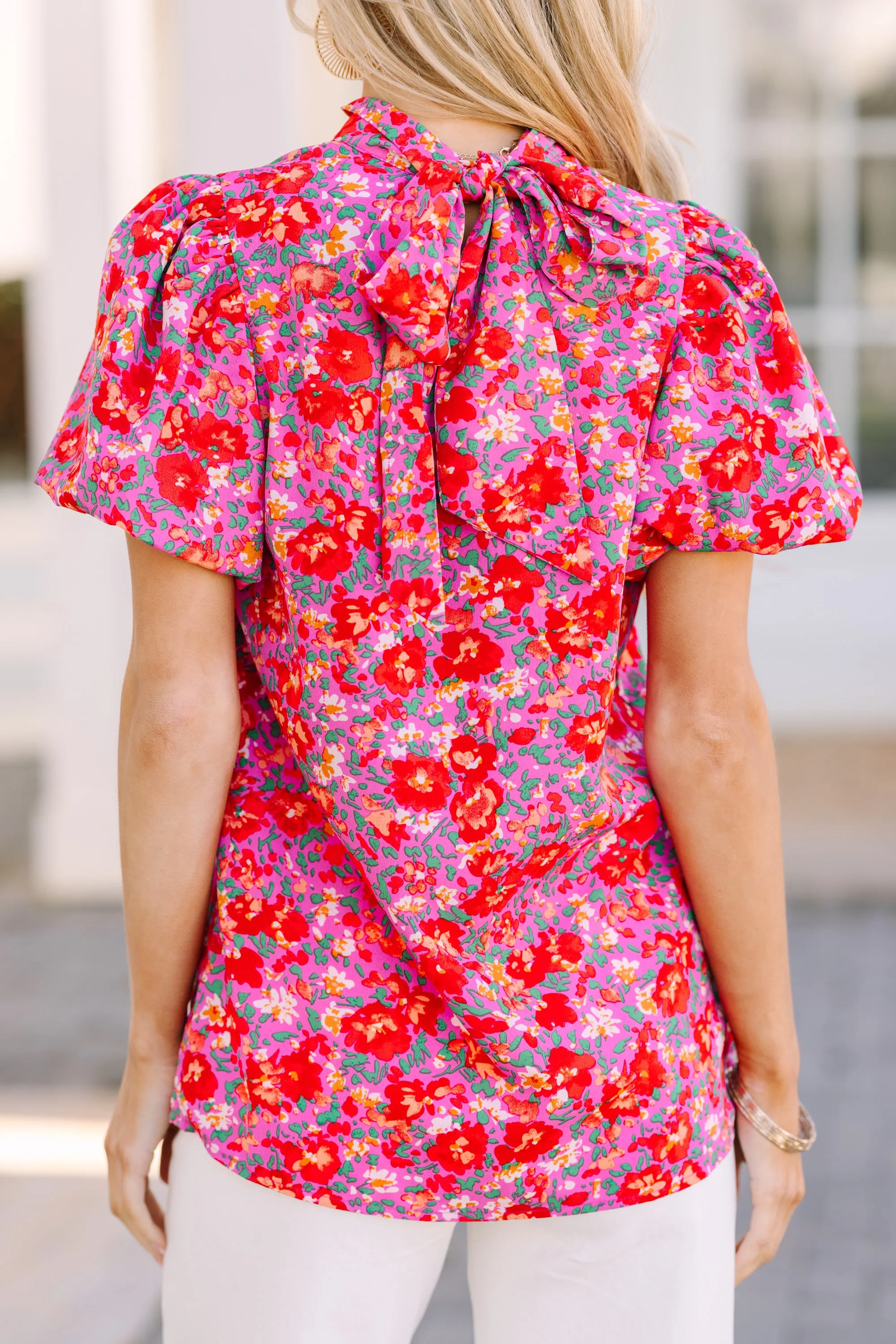 Can't Let You Go Fuchsia Pink Ditsy Floral Blouse