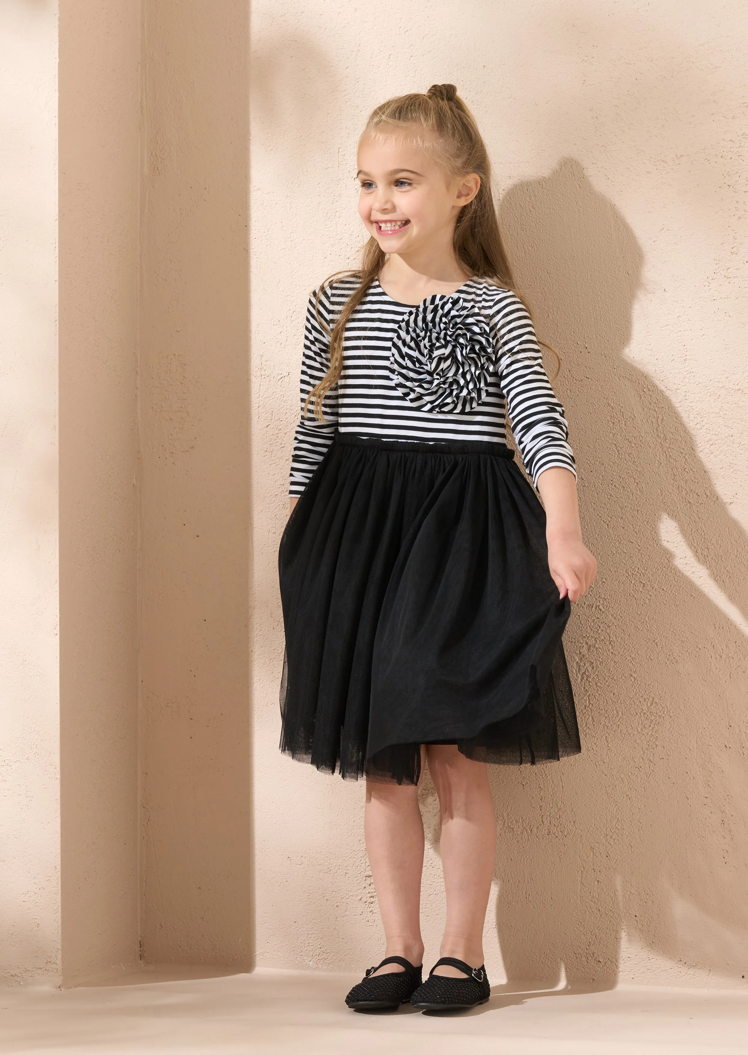 Carrie Black Stripe Corsage Dress