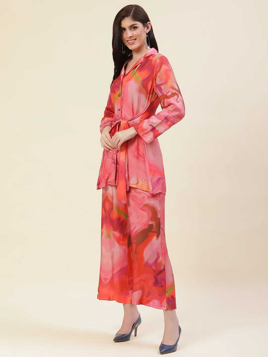 Coral Pink Co-ord Short Kurta Set With Palazzo