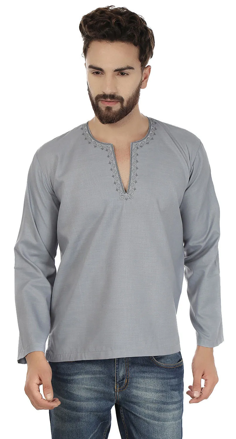 Cotton Dress Mens Short Kurta Shirt India Clothing (Grey)