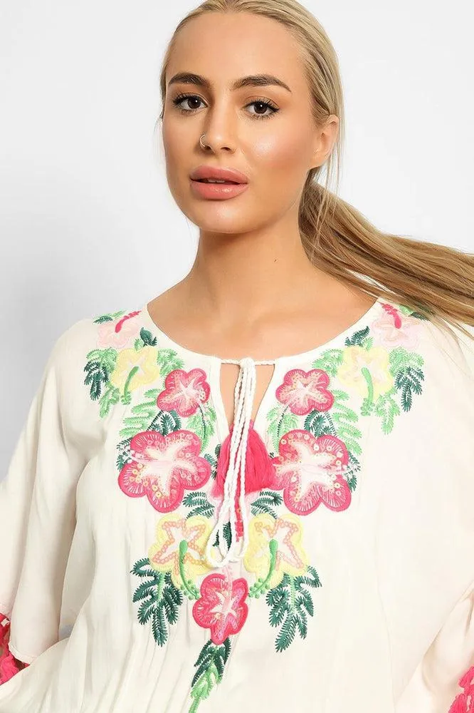 Cream Multicolour Embroidery Summer Tunic