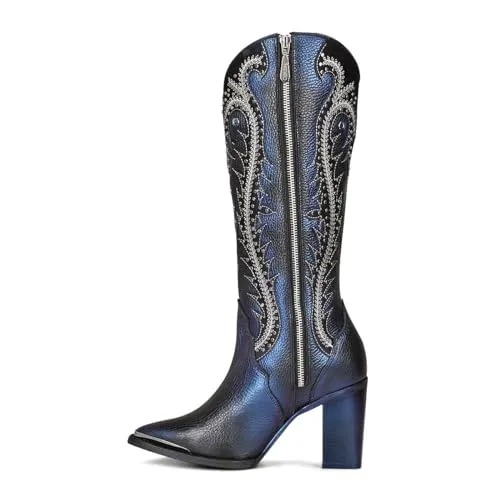 Cuadra Women's Tall Western Boot in Genuine Leather Blue 4I09RS, Size 6