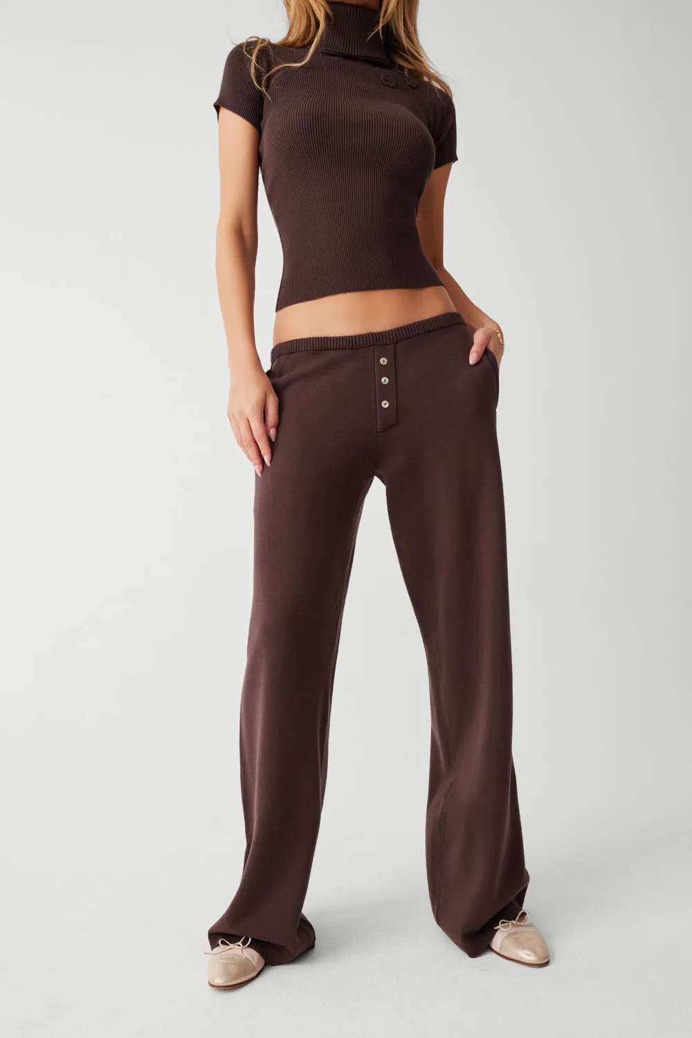 Delilah Low Rise Cloud Knit Pant - Mocha