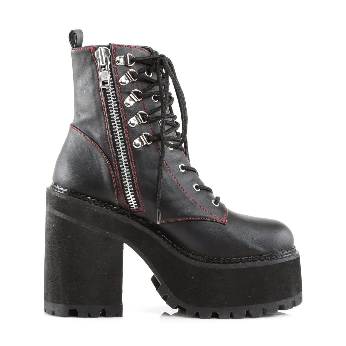 Demonia ASSAULT-100 | Stylish Black Vegan Leather Ankle Boots for a Bold Fashion Statement