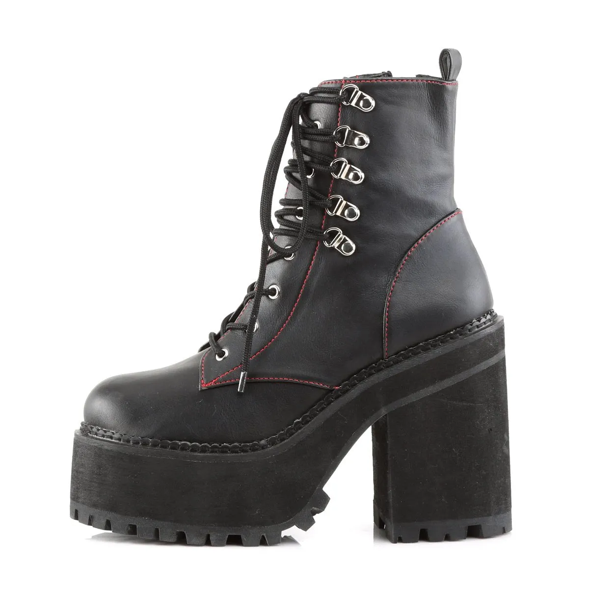 Demonia ASSAULT-100 | Stylish Black Vegan Leather Ankle Boots for a Bold Fashion Statement