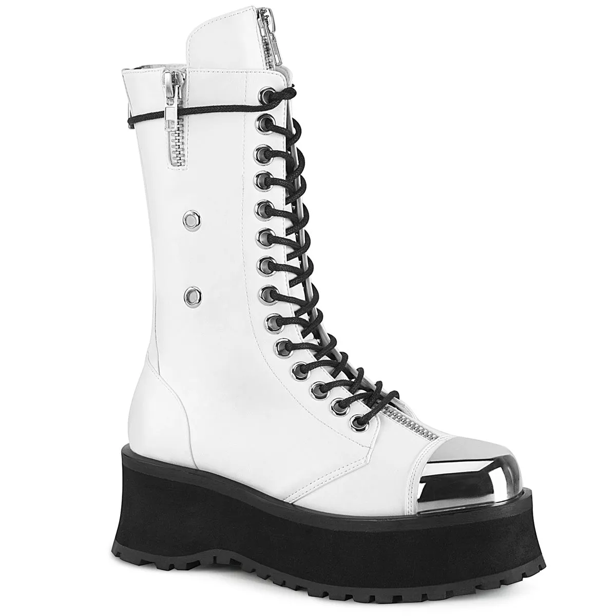 Demonia GRAVEDIGGER-14 | White Vegan Leather Unisex Boots