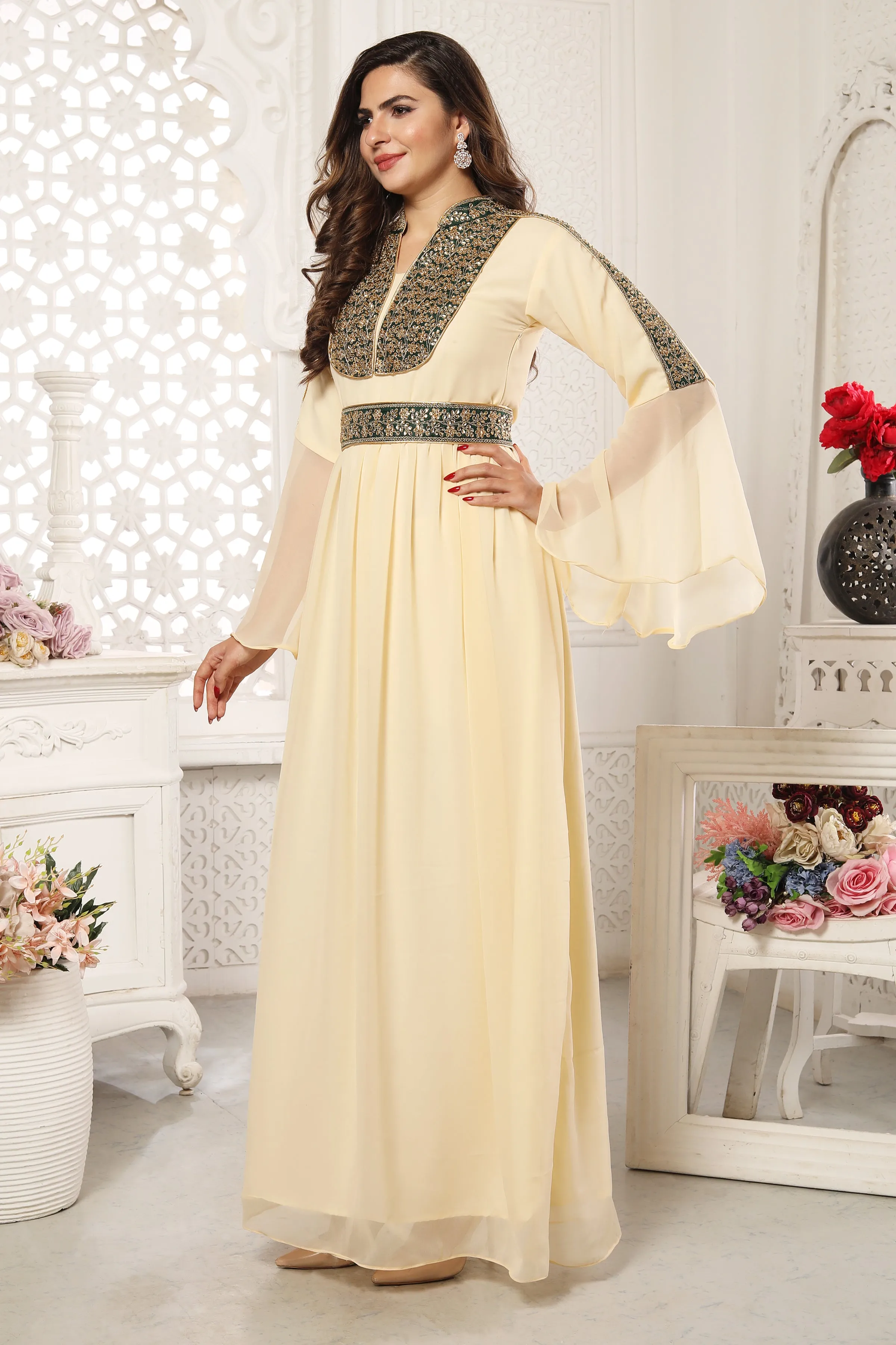 Designer Kaftan Khaleeji Thobe Caftan with Bell sleeve