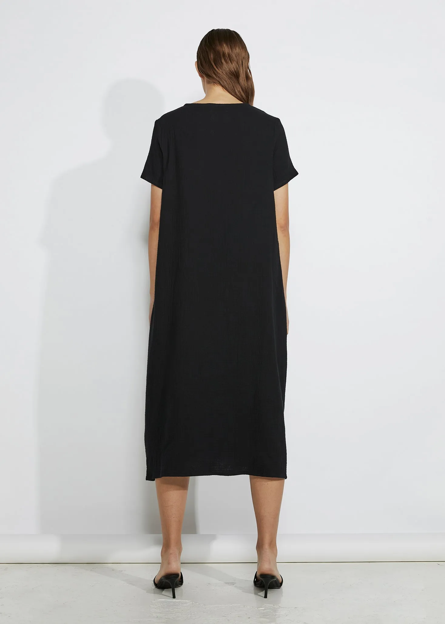 DISTORT DRESS [ Black Crinkle Cotton, Wavy Cutout Split ]