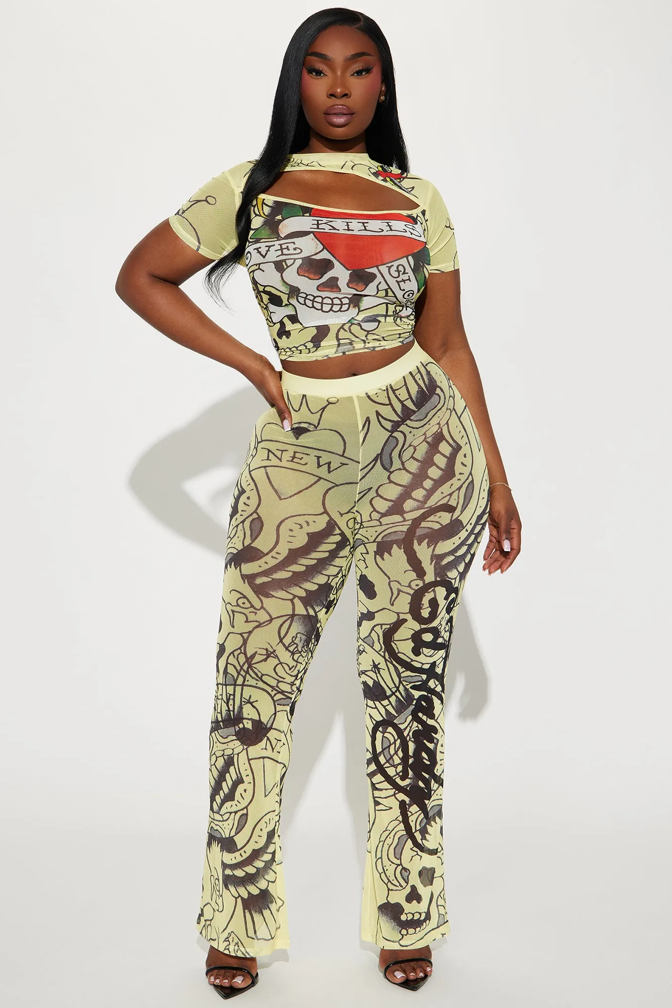 Ed Hardy Skulls Mesh Pant Set - Lime