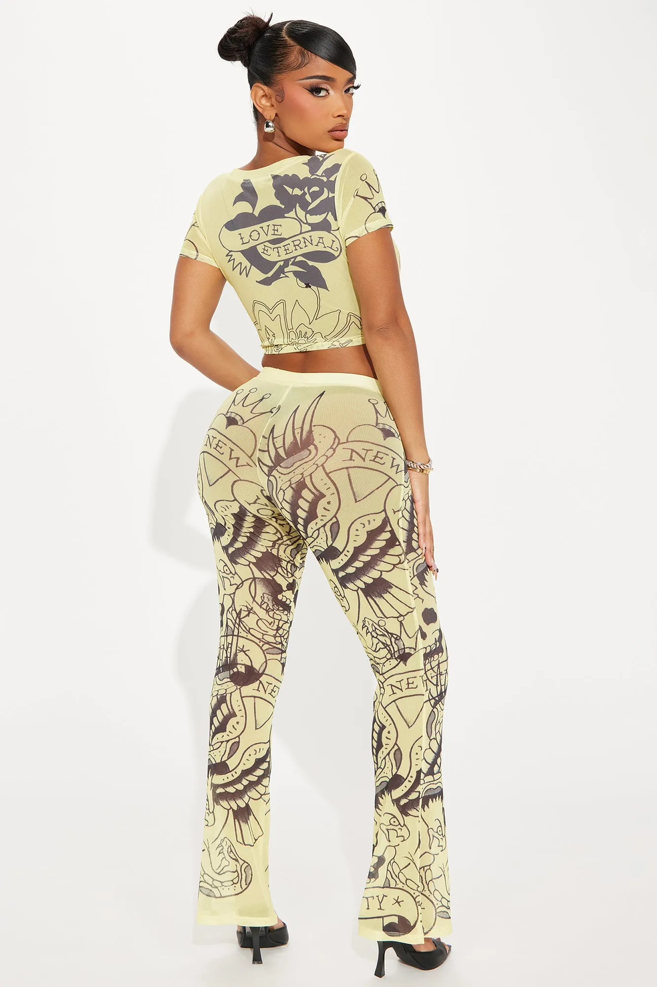 Ed Hardy Skulls Mesh Pant Set - Lime