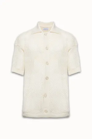 Family First Crochet Polo Shirt - White