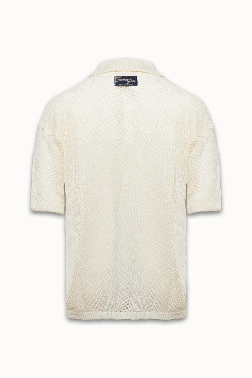 Family First Crochet Polo Shirt - White