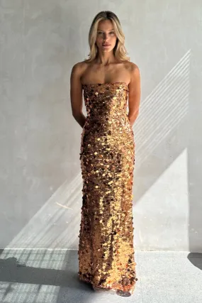 Farah Strapless Elegant Gold Evening Gown