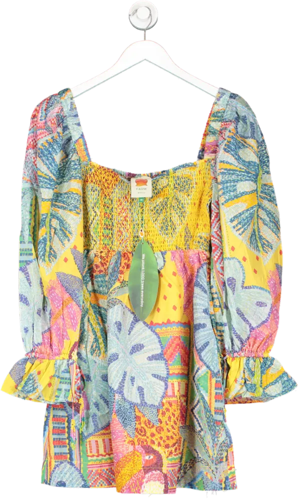 FARM RIO Multicoloured Summer Tapestry Smocked Mini Dress UK M