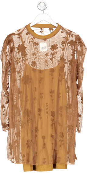 Free People Brown Cecelia Lace Mini Dress UK L