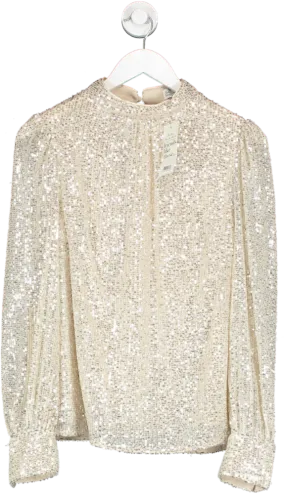 Friends like these Metallic Long Sleeve High Neck Sequin Party Blouse UK 10