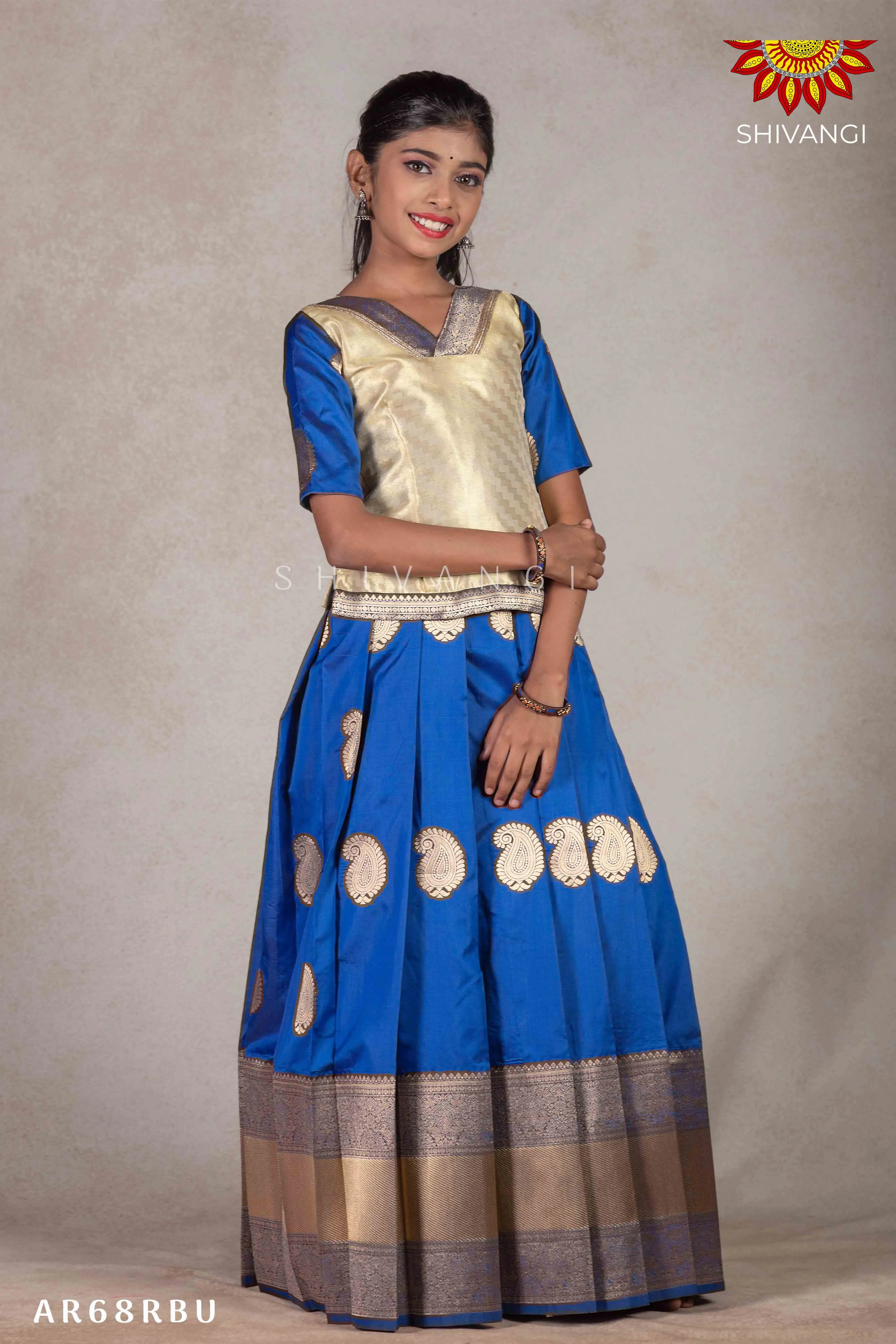 Girls Blue Royal Mango  Pattu Pavadai | Langa