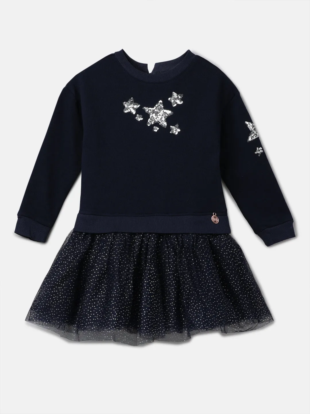 Girls Navy Star Sequin Embellished Tutu Dress