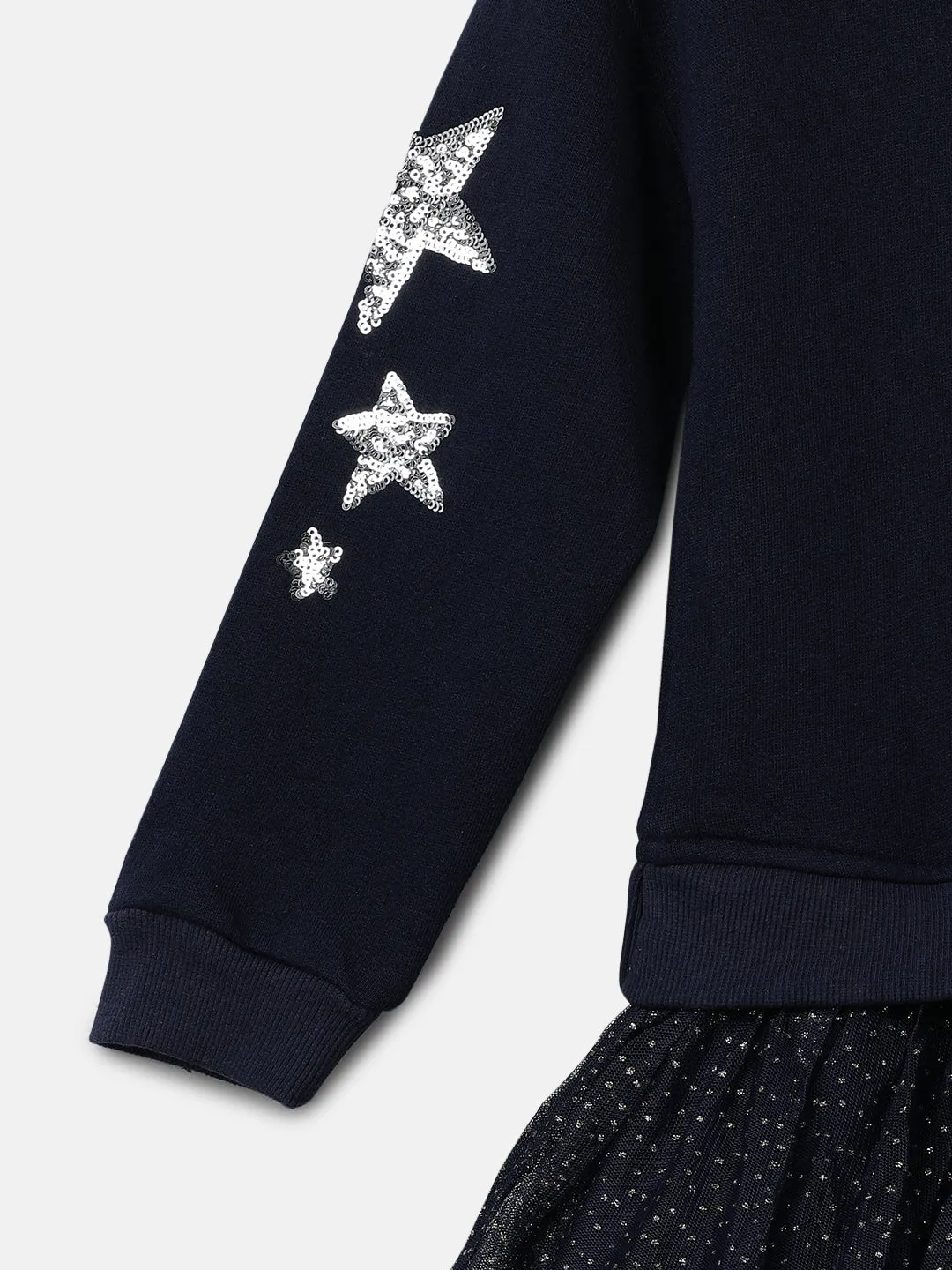 Girls Navy Star Sequin Embellished Tutu Dress