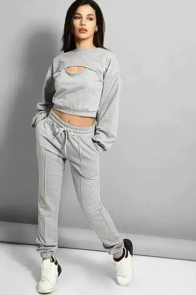 Grey Cropped Top 3 Piece Tracksuit