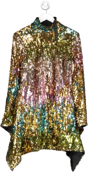 Halpern High-neck Fluted-sleeve Dress with Multicoloured Sequin Embellishments - BNWT, UK Size 10