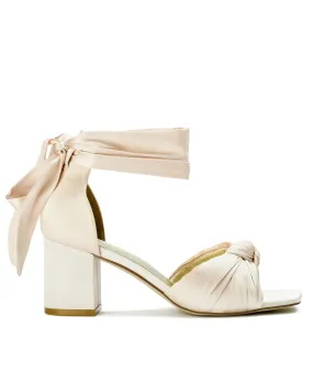 HONEY - LIGHT BEIGE SATIN BOW WEDDING SANDALS