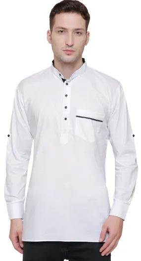 Indian Clothing Fashion Mens Designer Kurta Cotton (White)