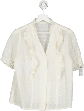 Indie   moi White Short Sleeve Embroidered Blouse UK M