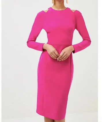 Karen Millen Pink Figure Form Stretch Woven Cut Out Midi Dress UK 8