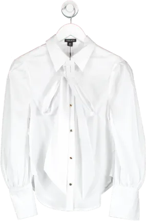 Karen Millen White Cotton Poplin Tie Collar Statement Sleeve Blouse UK 6