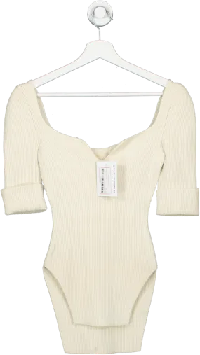 Khaite Cream Ribbed  Sculpted Sweetheart neck Knit Top UK S