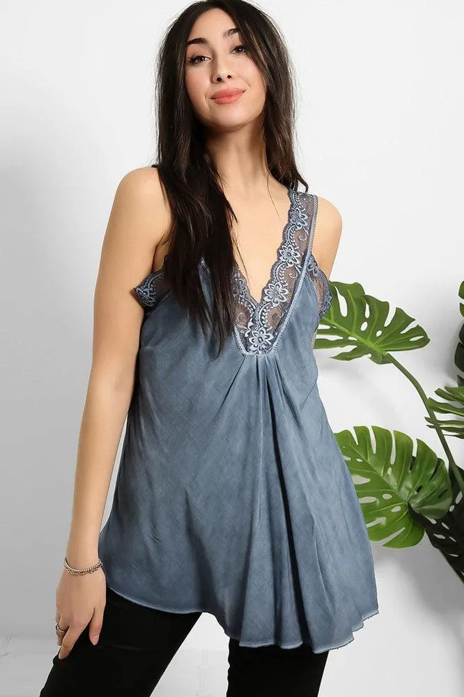 Lace Details Bleached Effect Viscose Cami Top