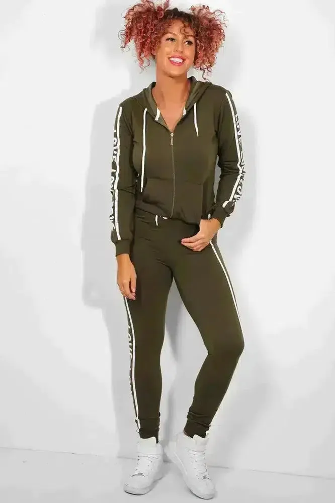 Love Slogan Print Khaki Tracksuit